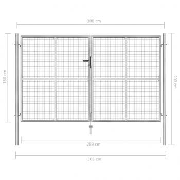 Gartentor Verzinkter Stahl 306 x 200 cm Silbern