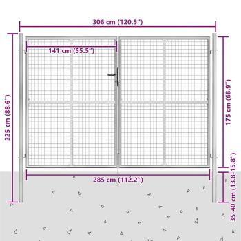 Gartentor Verzinkter Stahl 306 x 225 cm Silbern