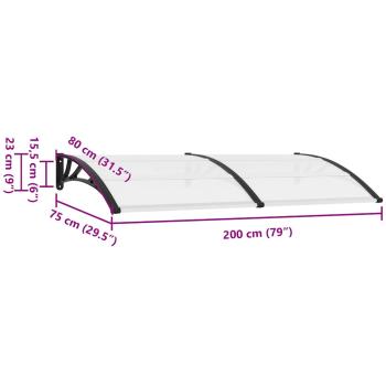 Türvordach Schwarz und Transparent 200x75 cm PC