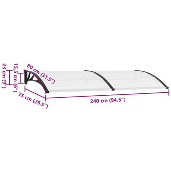 Türvordach Schwarz und Transparent 240x75 cm PC