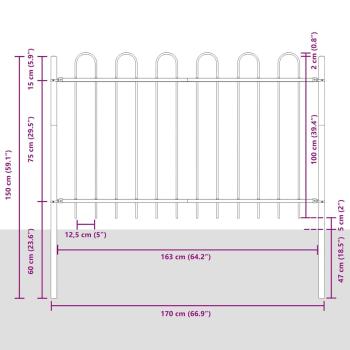 Gartenzaun mit Bügel-Design Stahl 1,7 m Schwarz
