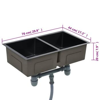Handgefertigte Küchenspüle Schwarz Edelstahl