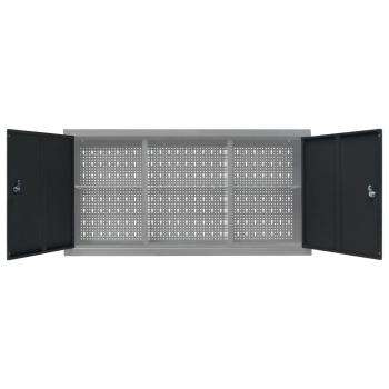 Wand-Werkzeugschrank Industrie-Stil Metall Grau und Schwarz
