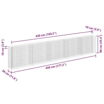  Gabionen-Hochbeet Verzinkter Stahl 450×30×90 cm