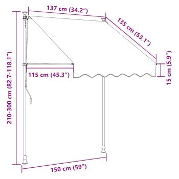 Einziehbare Markise Handbetrieben mit LED 150 cm Blau und Weiß