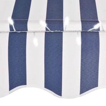 Einziehbare Markise Handbetrieben mit LED 200 cm Blau und Weiß