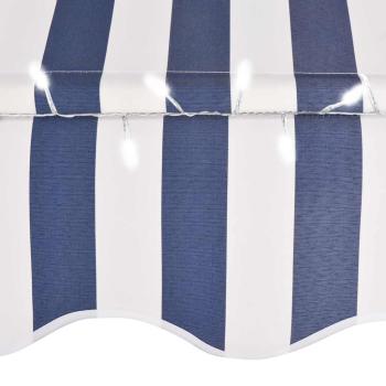 Einziehbare Markise Handbetrieben mit LED 250 cm Blau und Weiß