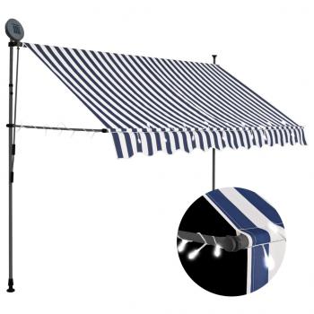 ARDEBO.de - Einziehbare Markise Handbetrieben mit LED 300 cm Blau und Weiß