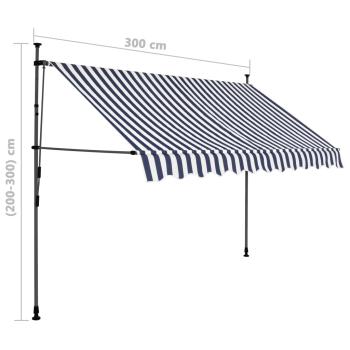 Einziehbare Markise Handbetrieben mit LED 300 cm Blau und Weiß