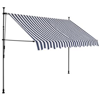 Einziehbare Markise Handbetrieben mit LED 300 cm Blau und Weiß