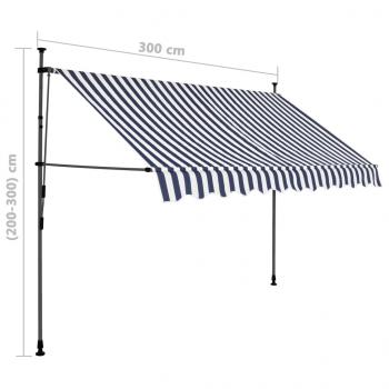 Einziehbare Markise Handbetrieben mit LED 300 cm Blau und Weiß
