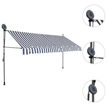 Einziehbare Markise Handbetrieben mit LED 350 cm Blau und Weiß