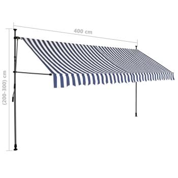 Einziehbare Markise Handbetrieben mit LED 400 cm Blau und Weiß