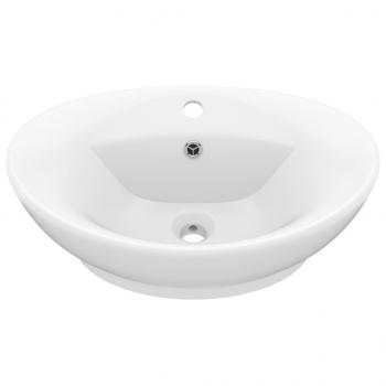 Luxus-Waschbecken Überlauf Oval Matt-Weiß 58,5x39 cm Keramik   