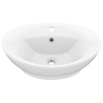 Luxus-Waschbecken Überlauf Oval Matt-Weiß 58,5x39 cm Keramik   