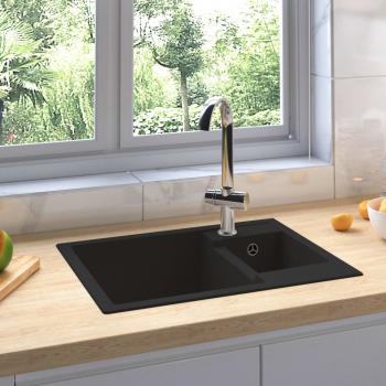 ARDEBO.de - Küchenspüle mit Überlauf Doppelbecken Schwarz Granit