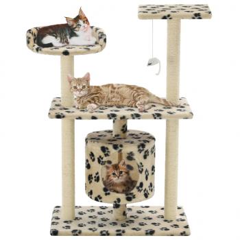 ARDEBO.de - Katzen-Kratzbaum Sisal 95 cm Beige Pfoten-Aufdruck