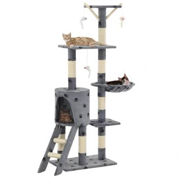 ARDEBO.de - Katzen-Kratzbaum Sisal 138 cm Grau Pfoten-Aufdruck