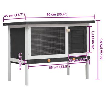 Kaninchenstall 1 Ebene Grau Holz