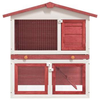 Kaninchenstall 3 Türen Rot Holz