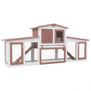 ARDEBO.de - Großer Kaninchenstall Braun und Weiß 204x45x85 cm Holz