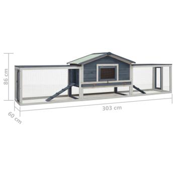 Kaninchenstall Grau 310x70x87 cm Kiefer & Tanne Massivholz