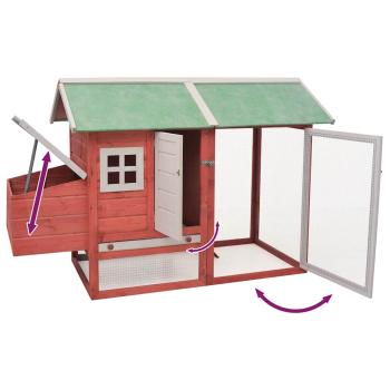 Hühnerkäfig Rot 170x81x110 cm Massivholz Kiefer & Tanne