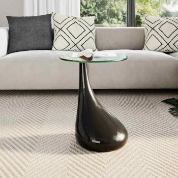 Couchtisch mit Runder Glasplatte Hochglanz Schwarz 