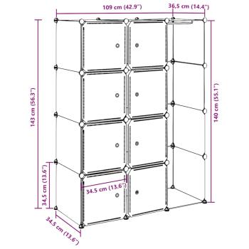 Modularer Schrank mit 9 Fächern 37×115×150 cm Schwarz und Weiß 