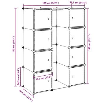 Modularer Schrank mit 9 Fächern 37x115x150 cm Weiß 