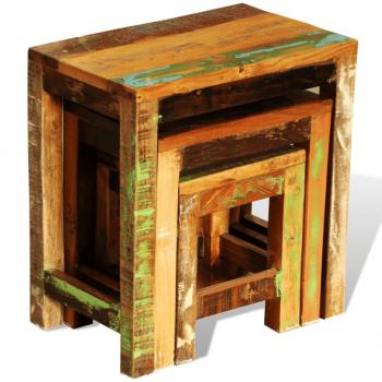 3-tlg. Satztisch-Set Vintage Altholz