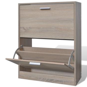 Schuhschrank Holz in Eichen-Optik mit 2 Schuhkippern