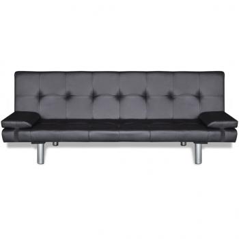 Schlafsofa mit 2 Kissen Kunstleder Ausziehbar Schwarz  
