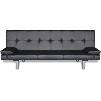 Schlafsofa mit 2 Kissen Kunstleder Ausziehbar Schwarz  