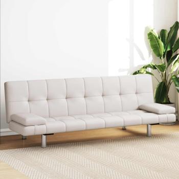 Schlafsofa mit 2 Kissen Kunstleder Ausziehbar Cremeweiß