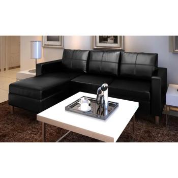 ARDEBO.de - L-förmiges Sofa 3-Sitzer Kunstleder Schwarz   