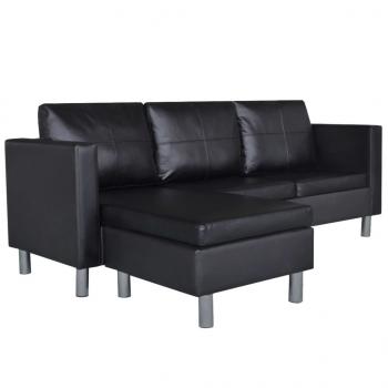 L-förmiges Sofa 3-Sitzer Kunstleder Schwarz   