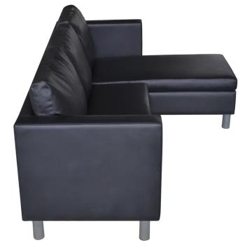 L-förmiges Sofa 3-Sitzer Kunstleder Schwarz   