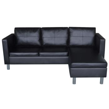 L-förmiges Sofa 3-Sitzer Kunstleder Schwarz   