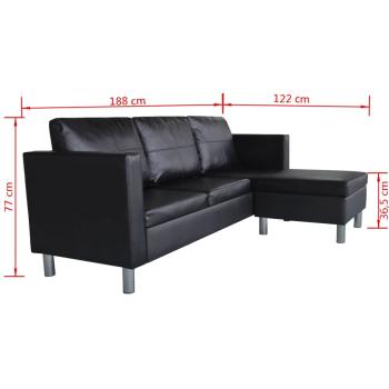 L-förmiges Sofa 3-Sitzer Kunstleder Schwarz   
