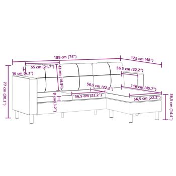 L-förmiges Sofa 3-Sitzer Kunstleder Schwarz   