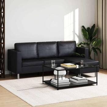 L-förmiges Sofa 3-Sitzer Kunstleder Schwarz   