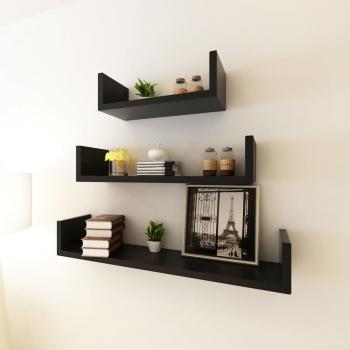 ARDEBO.de - 3-tlg. Wandregal-Set U-Form für Bücher DVD MDF Schwarz