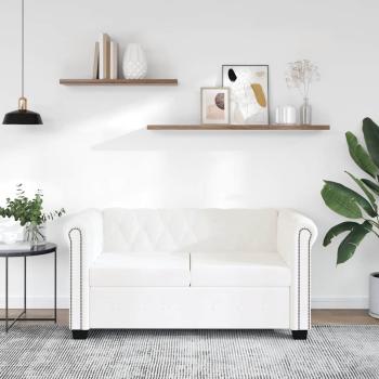 Chesterfield-Sofa 2-Sitzer Kunstleder Weiß