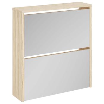Schuhschrank mit 2 Fächern Spiegel Eiche-Optik 63x17x67 cm