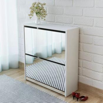 ARDEBO.de - Schuhschrank mit 2 Fächern Spiegel Weiß 63x17x67 cm
