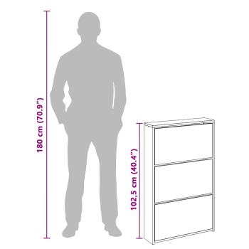 Schuhschrank mit 3 Fächern Spiegel Eiche-Optik 63x17x102,5 cm