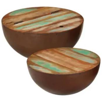 2-tlg. Couchtisch-Set Schalenform Altholz Massiv 