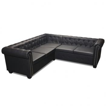 Chesterfield-Ecksofa 5-Sitzer Kunstleder Schwarz 