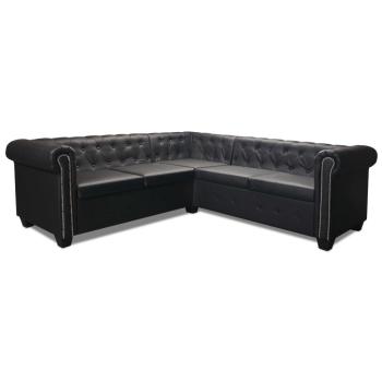 Chesterfield-Ecksofa 5-Sitzer Kunstleder Schwarz 